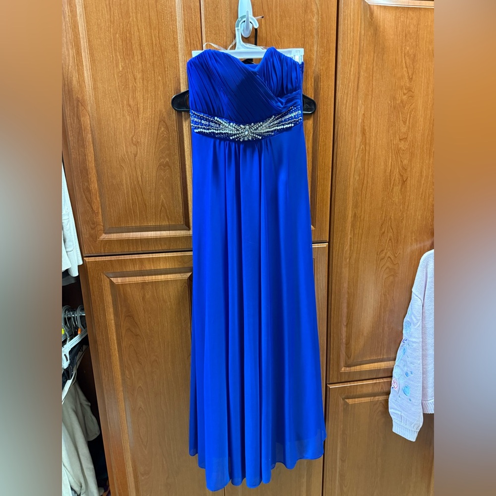 Royal Blue Strapless Beaded Chiffon Gown